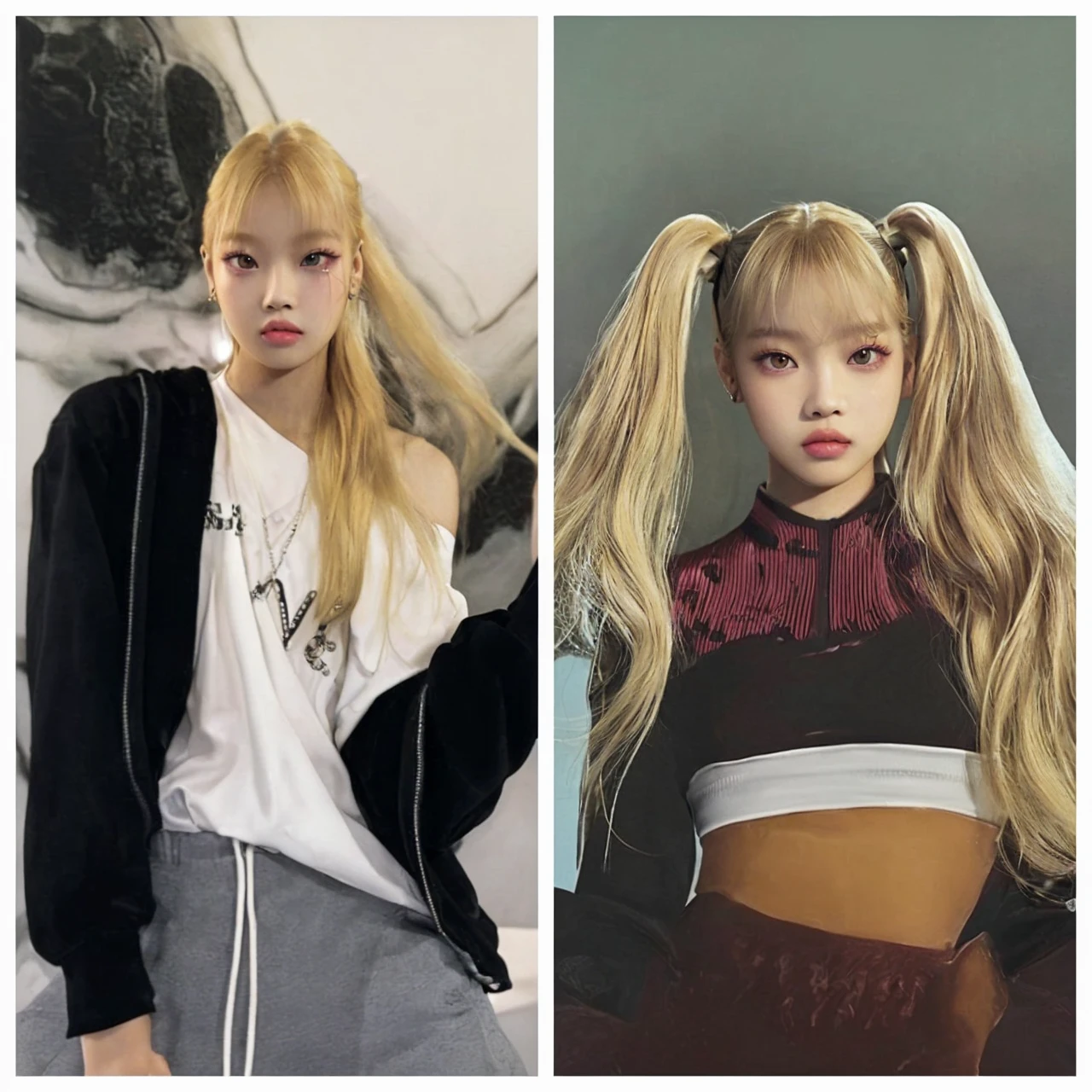Close-up of a woman with long blonde hair, Lisa de blackpink, Retrato de Lisa de blackpink, Jennie the Blackpink, wongyoung de ive, Nariz de Lisa de blackpink, ive wonyoung lips, South Korean popular makeup, wongyoung de ive, Retrato Lisa de blackpink, pastel pink skin tone, Lisa de blackpink, blackpink jennie popular korean makeup.