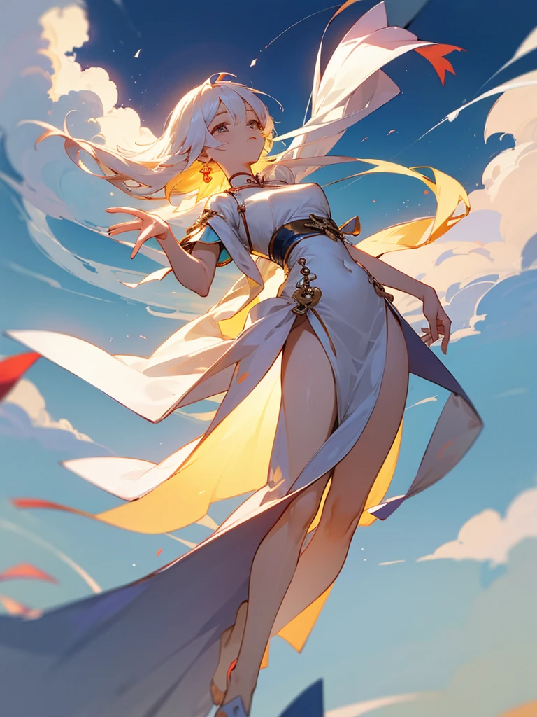 He stretched out his long fingers,A little bit of auspicious cloud,Instant radiance,The auspicious cloud transformed into a graceful figure、Beautiful woman。