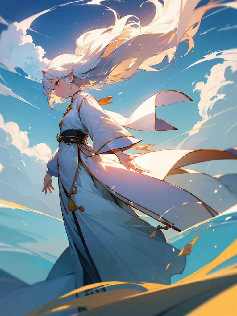  He stretched out his long fingers，A little bit of auspicious cloud，Instant radiance，The auspicious cloud transformed into a graceful figure、Beautiful woman。