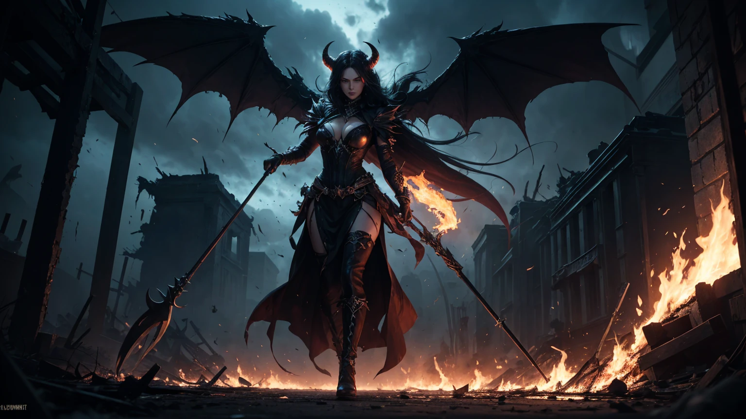 (dark skin), (demon horns), (well-defined eyes, high resolution, ultra detailed) large breasts, Immortal temptation takes over my mind Condemned Fallen weak on my knees, summon the strength Of mayhem I am the storm that is approaching Provoking black clouds in isolation I am reclaimer of my name Born in flames, I have been blessed My family crest is a demon of death Forsakened, I am awakened A phoenix's ash in dark divine Descending misery Destiny chasing time Inherit the nightmare, surrounded by fate Can't run away Keep walking the line between the light Led astray Through vacant halls I won't surrend 5r The truth rev 5aled in eyes of ember We fight through fire and ice forever Two souls once lost, and now they remember I am the storm that is approaching Provoking black clouds and isolation I am reclaimer of my name Born in flames, I have been blessed My family crest is a demon of death Forsakened, I am awakened A phoenix's ash in dark divine Descending misery Destiny chasing time Disappear into the night Lost shadows left behind Obsession's pulling me Fading, I've come to take what's mine Lurking in the shadows under veil of night Constellations of blood pirouette Dancing through the graves of those who stand at my feet Dreams of the black throne I keep on repeat A derelict of darkness, summoned from the ashes The puppetmaster congregates all the masses Pulling strings, twisting minds as blades hit You want this power? Then come try and take it Beyond the tree Fire burns Secret love Bloodline yearns Dark minds embrace Crimson joy Does your dim heart Heal or destroy? Bury the light deep within Cast aside, there's no coming home We're burning chaos in the wind Drifting in the ocean all alone
