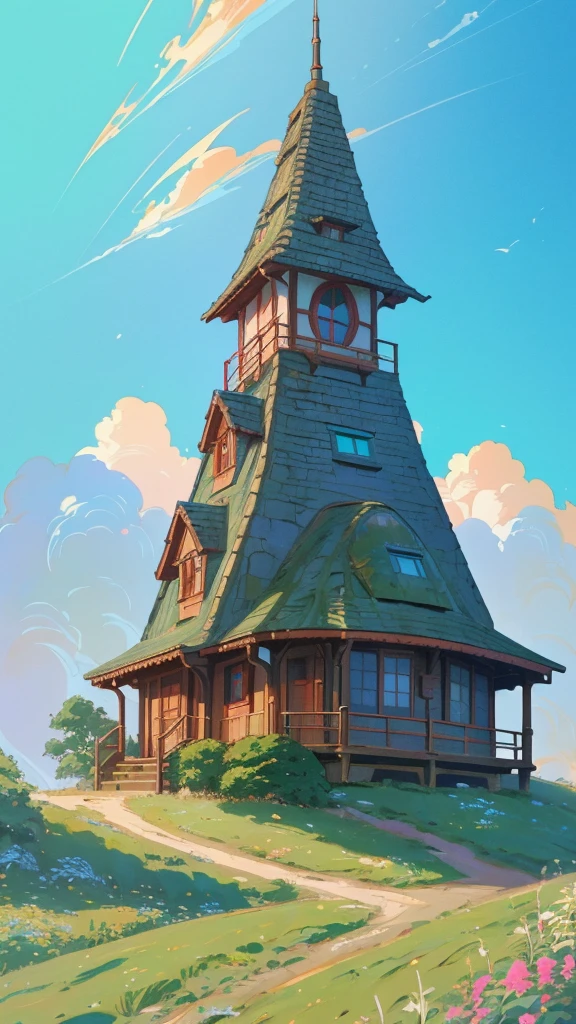 realisitic, real-life, beautiful hobbit house on the hill, estilo de Laurie Greasley, Studio Ghibli, toriyama akira, James Gillard, impacto genshin, pixiv fanbox trends, acrylic palette knife, 4K, swirly vibrant colors, devinart, trends on artstation