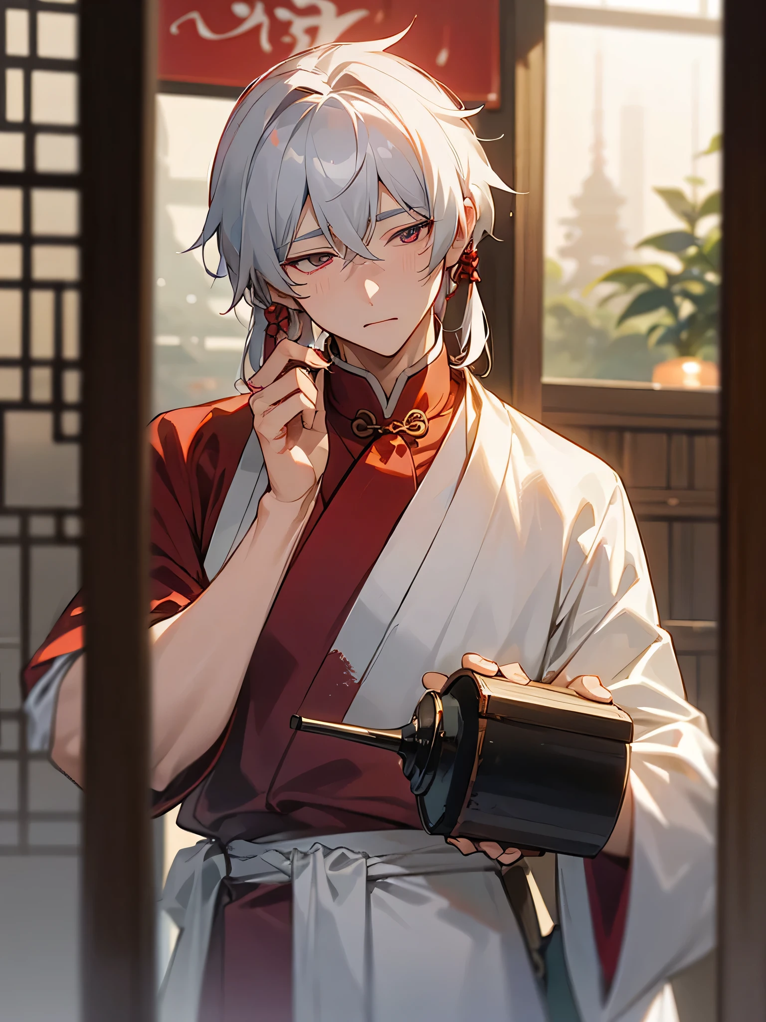 - Yue Lao Temple,One with gray hair、The red-faced matchmaker,Hold a wine jug,Drunken and hazy,His eyes were blurred, but suddenly a hint of interest flashed across his face.。