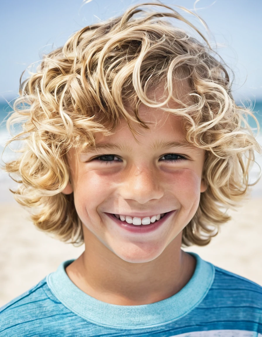 Wavy Surfer Hair Haircut on smiling boy with blonde hair