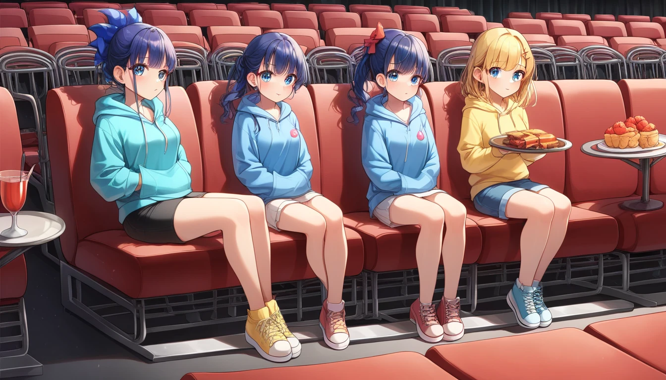 ((2girls:1.3)), ((hoodie:1.3)), ((movie theatre:1.3)), ((full body:1.3)), ((curious:1.3)), ((food tray:1.3)), ((katsudon plate:1.3)), ((moe style:1.3)), ((perfect face)), ((extremely cute:1.3)), ((masterpiece:1.3)), ((8k)), ((best quality:1.3)), ((beautiful)), ((extremely detailed:1.3)) , ((absurdres)), AddXL, ((score_9:1.3)), ((score_8_up:1.3)), ((score_7_up:1.3)), Expressiveh