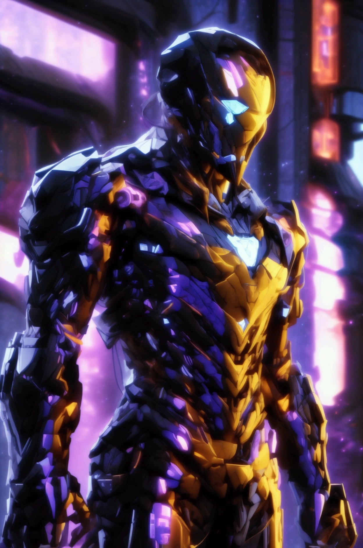 High-tech theme,purple and black suit colors,  A combat suit inspired by a futuristic laboratory   ,Marvel Black Jacket Aesthetics,Iron Man Aesthetics, Full body model Stark technological legacy MK 16 agile black stealth armor「Nightclub」（Nightclub） 【Network package】