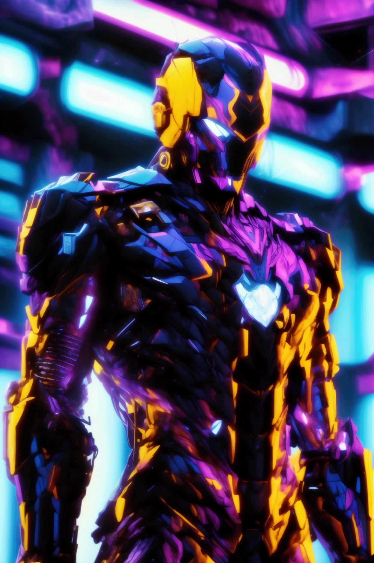 High-tech theme,purple and black suit colors, A combat suit inspired by a futuristic laboratory ,Marvel Black Jacket Aesthetics,Iron Man Aesthetics, Full body model Stark technological legacy MK 16 agile black stealth armor「Nightclub」(Nightclub) 【Network package】