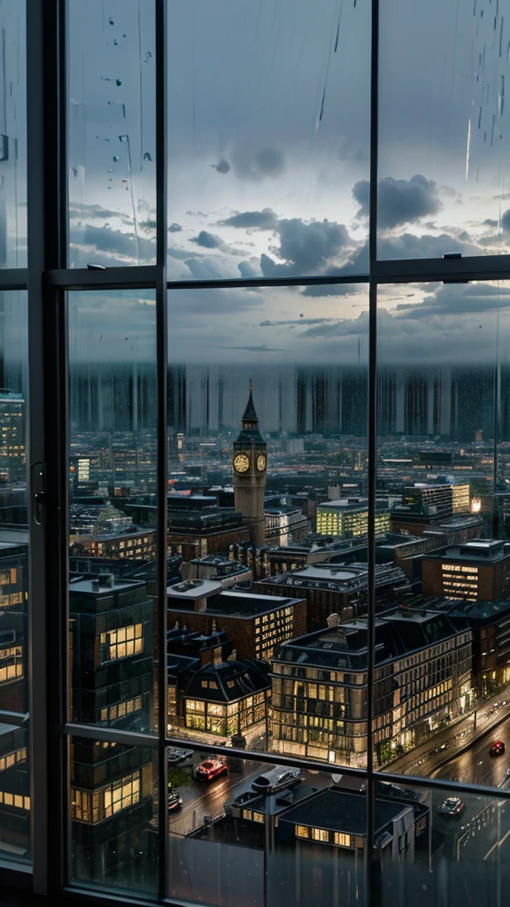 Rainy scenery seen from the window Night view London