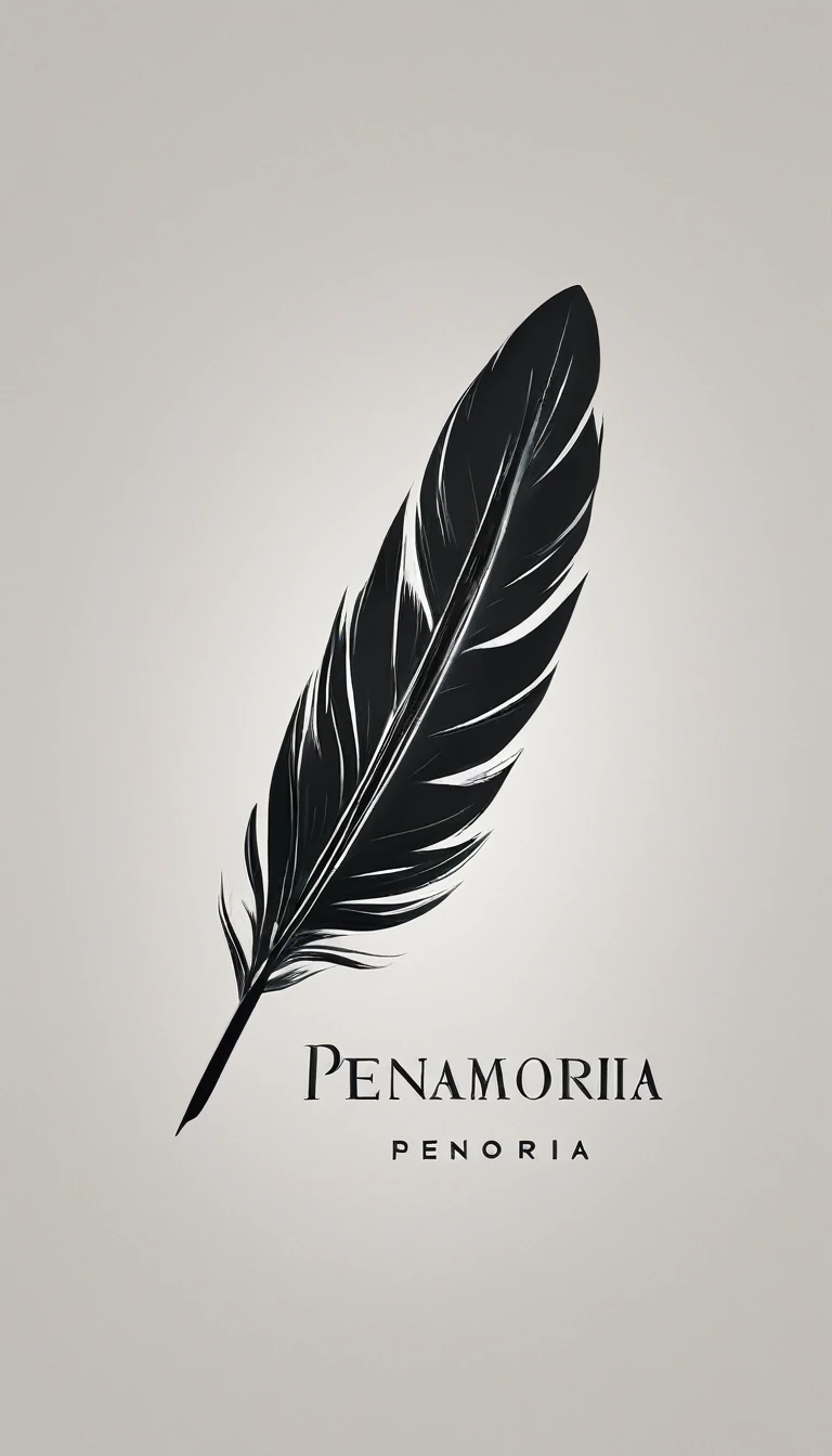 A minimal, modern, simple, cinematic logo design for the brand “Penamemoria". Create a modern, minimalistic, high-quality, logo of a bird feather
