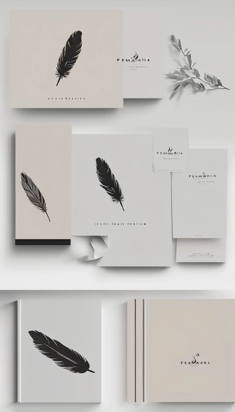 A minimal, modern, simple, cinematic logo design for the brand “Penamemoria". Create a modern, minimalistic, high-quality, logo of a bird feather