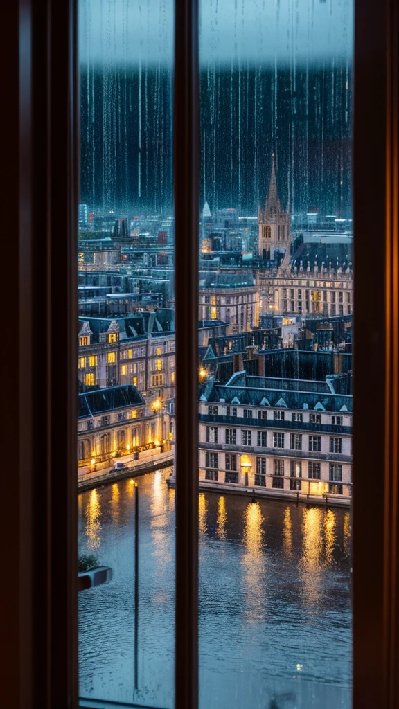 Rainy scenery seen from the window Night view London
