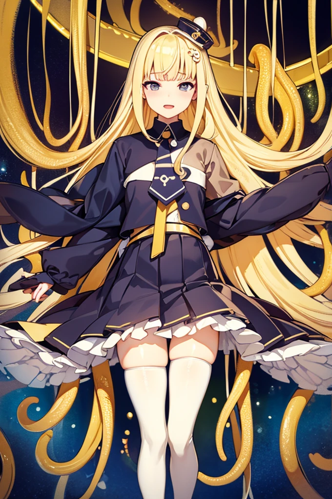 playing with tentacles、Tentacles、Blonde、Thighs、skirt、solo girl、White tights、Leg spread、No Man、tentacles and sex、Ahegao