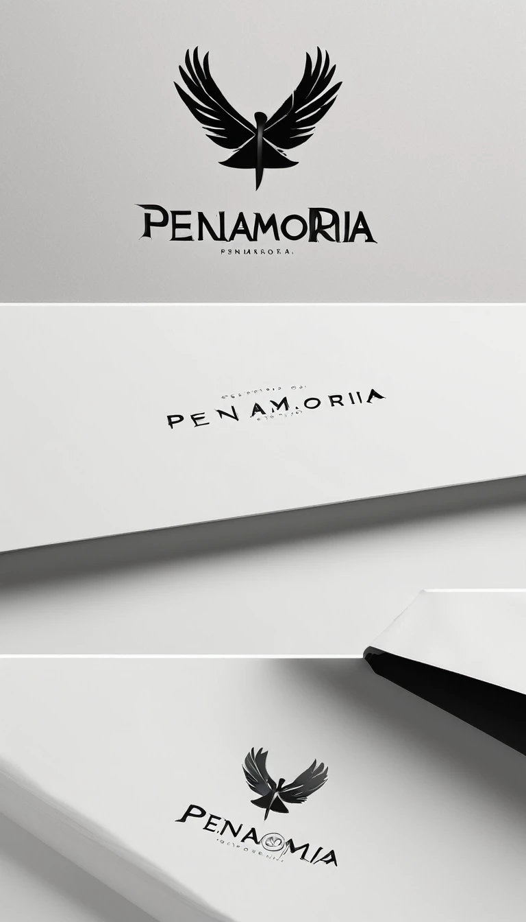 A minimal, modern, simple, cinematic logo design for the brand “Penamemoria". Create a modern, minimalistic, high-quality, logo of a boy-feather
