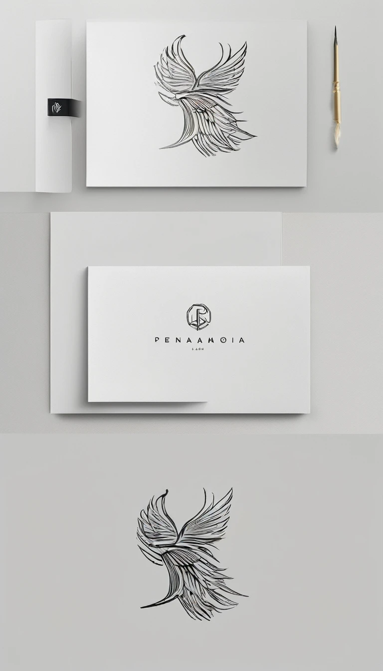 A minimal, modern, simple, cinematic logo design for the brand “Penamemoria". Create a modern, minimalistic, high-quality, logo of a boy-feather