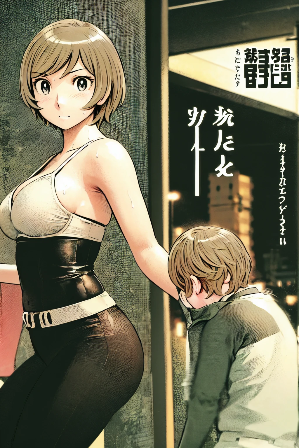 (Baseball uniforms:1.2),
blonde, (short hair:1.2),White trousers、Black belt、((Illustration of people))、Tube top bra、Baseball Cap、
View your viewers,, (Highest quality:1.3), White pants、Outdoor、baseball ground、ground、soil、blue eyeasterpiece、Highest quality)、Highest quality, Ultra-high resolution, (((masterpiece))), alone, Sweat、Big eyes、Large breasts、Torn clothes、 Fully exposed、Nipples、One Girl, Front view、Embarrassed face、Bronze colored hair、((short hair))、Stand up straight、Cowboy Shot