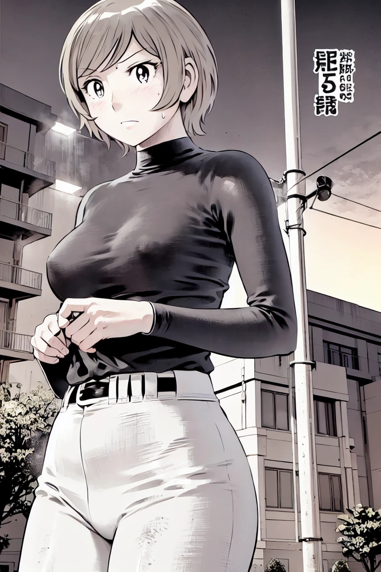 (野球uniform:1.2),
blonde, (short hair:1.2),Long sleeve, Black Shirt, turtleneck,White trousers、uniform、Black belt、((Illustration of people))、big 、Covered in mud、Soil stains、ドロドロのuniform、Baseball Cap、
View your viewers,, (Highest quality:1.3),One Girl, White pants、uniform、Outdoor、baseball ground、ground、soil、blue eyes、Tight black shirt、(masterpiece、Highest quality)、Highest quality, Ultra-high resolution, (((masterpiece))), alone, Sweat、big eyes、big Breasts、Torn clothes、 Fully exposed、Nipples、One Girl, Front view、Embarrassed face、Bronze colored hair、((short hair))、Stand up straight、Cowboy Shot