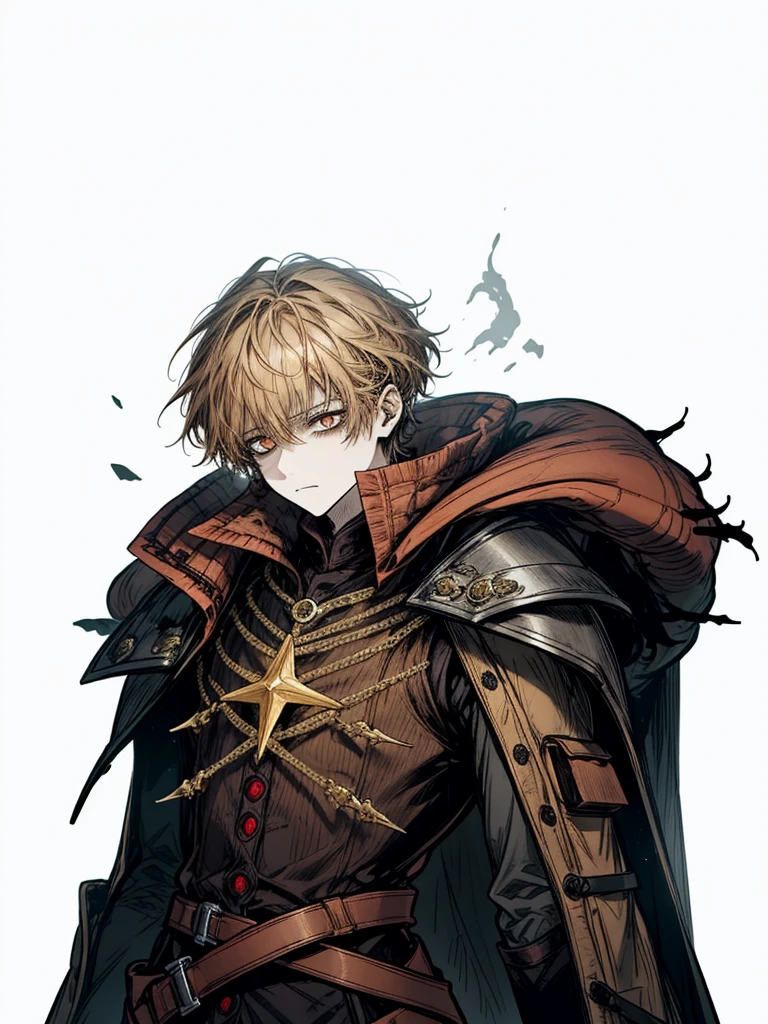 1boy, ochre hair, ochre eyes, warlock, necromancer, nice clothes, (high resolution, high detail, best quality) , sad