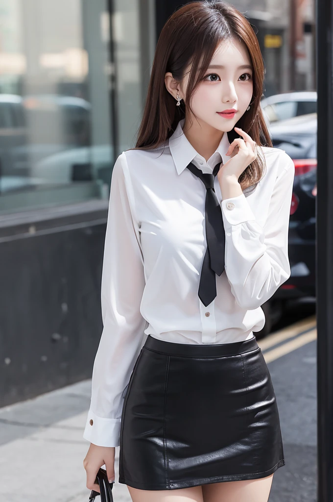 Black tight mini skirt　White Shirt
