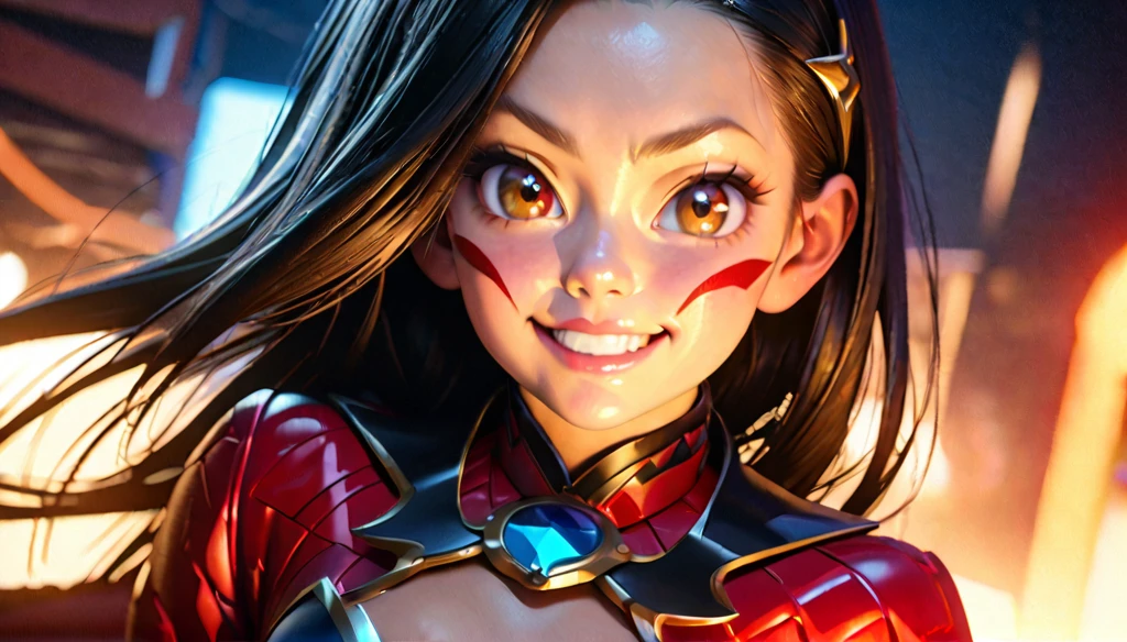 A detailed illustrated portrait of Nagatoro with a slight bulge on her skirt, smirking and grinning mischievously while looking directly at the viewer, highly detailed facial features, intricate clothing, beautiful anime style, vibrant colors, dynamic lighting, photorealistic, 8k, masterpiece