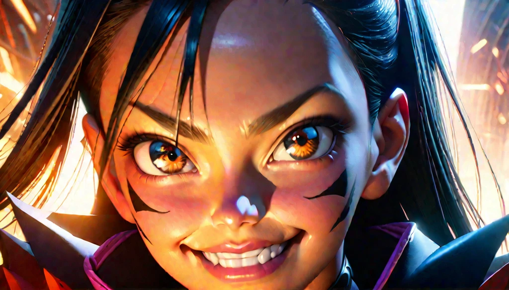 A detailed illustrated portrait of Nagatoro with a slight bulge on her skirt, smirking and grinning mischievously while looking directly at the viewer, highly detailed facial features, intricate clothing, beautiful anime style, vibrant colors, dynamic lighting, photorealistic, 8k, masterpiece