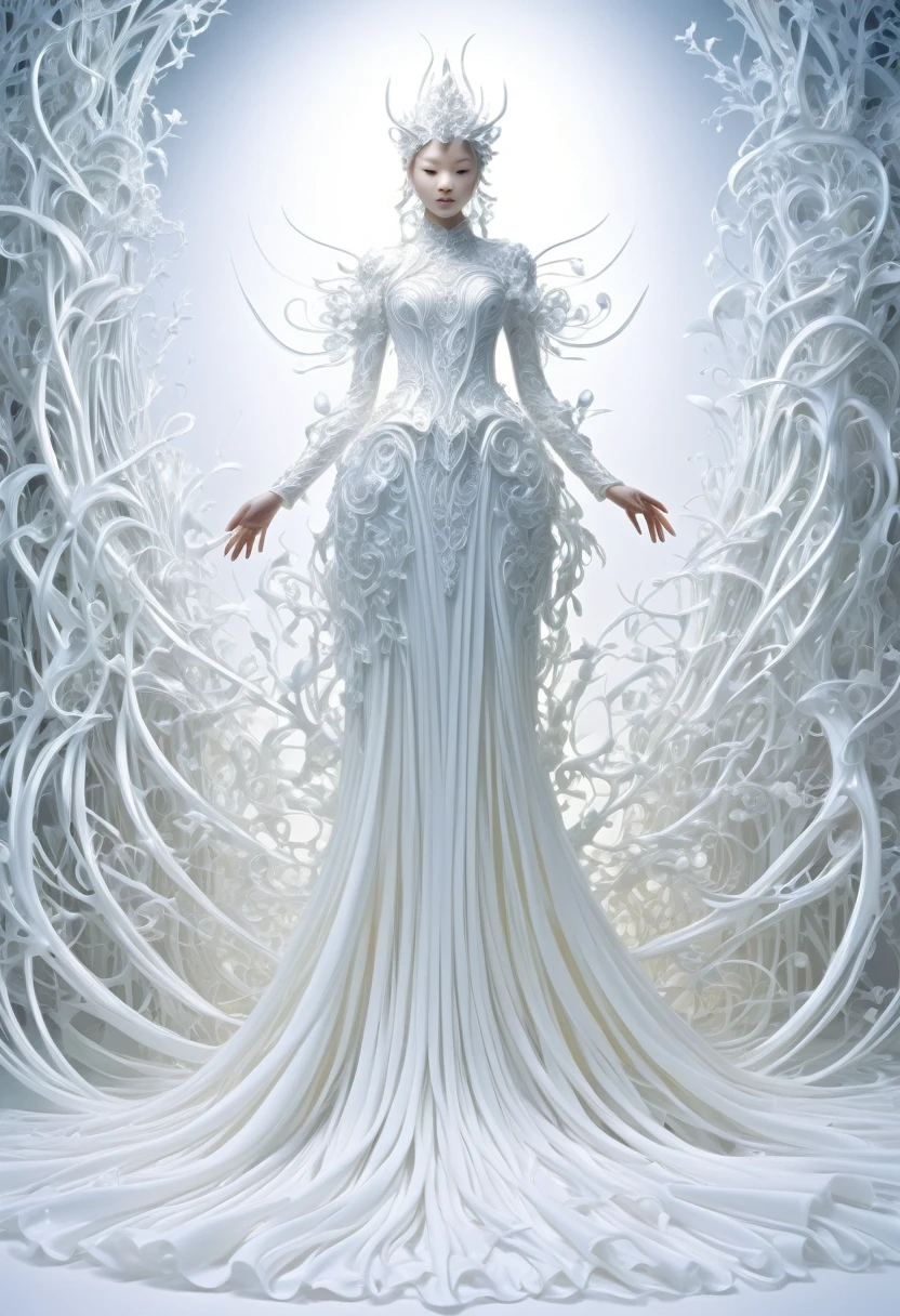 organic, White plastic, Diffuse lighting, fantasy, complex, elegant, Very detailed, Artworks of Yoshitaka Amano