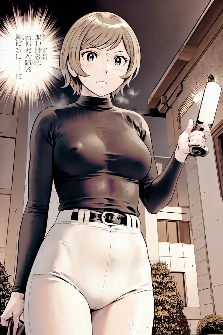 (野球uniform:1.2),
blonde, (short hair:1.2),Long sleeve, Black Shirt, turtleneck,White trousers、uniform、Black belt、((Illustration of people))、big 、Covered in mud、Soil stains、ドロドロのuniform、Baseball Cap、
View your viewers,, (Highest quality:1.3),One Girl, White pants、uniform、Outdoor、baseball ground、ground、soil、blue eyes、Tight black shirt、(masterpiece、Highest quality)、Highest quality, Ultra-high resolution, (((masterpiece))), alone, Sweat、big eyes、big Breasts、Torn clothes、 Fully exposed、Nipples、One Girl, Front view、Embarrassed face、Bronze colored hair、((Baseball Cap、short hair))、Stand up straight、Cowboy Shot