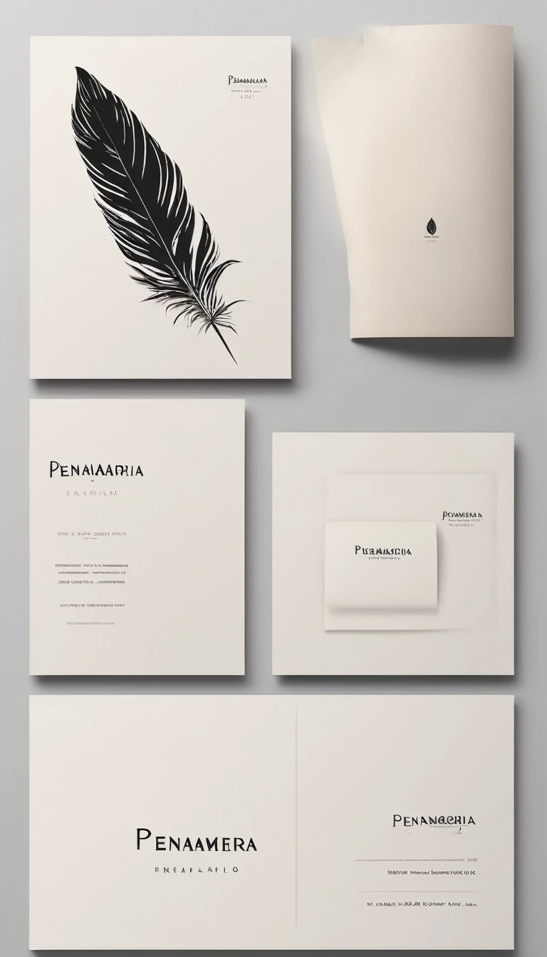 A minimal, modern, simple, cinematic logo design for the brand “Penamemoria". Create a modern, minimalistic, high-quality, logo of a dreamy. fantastic, poetic, masterpiece bird feather
