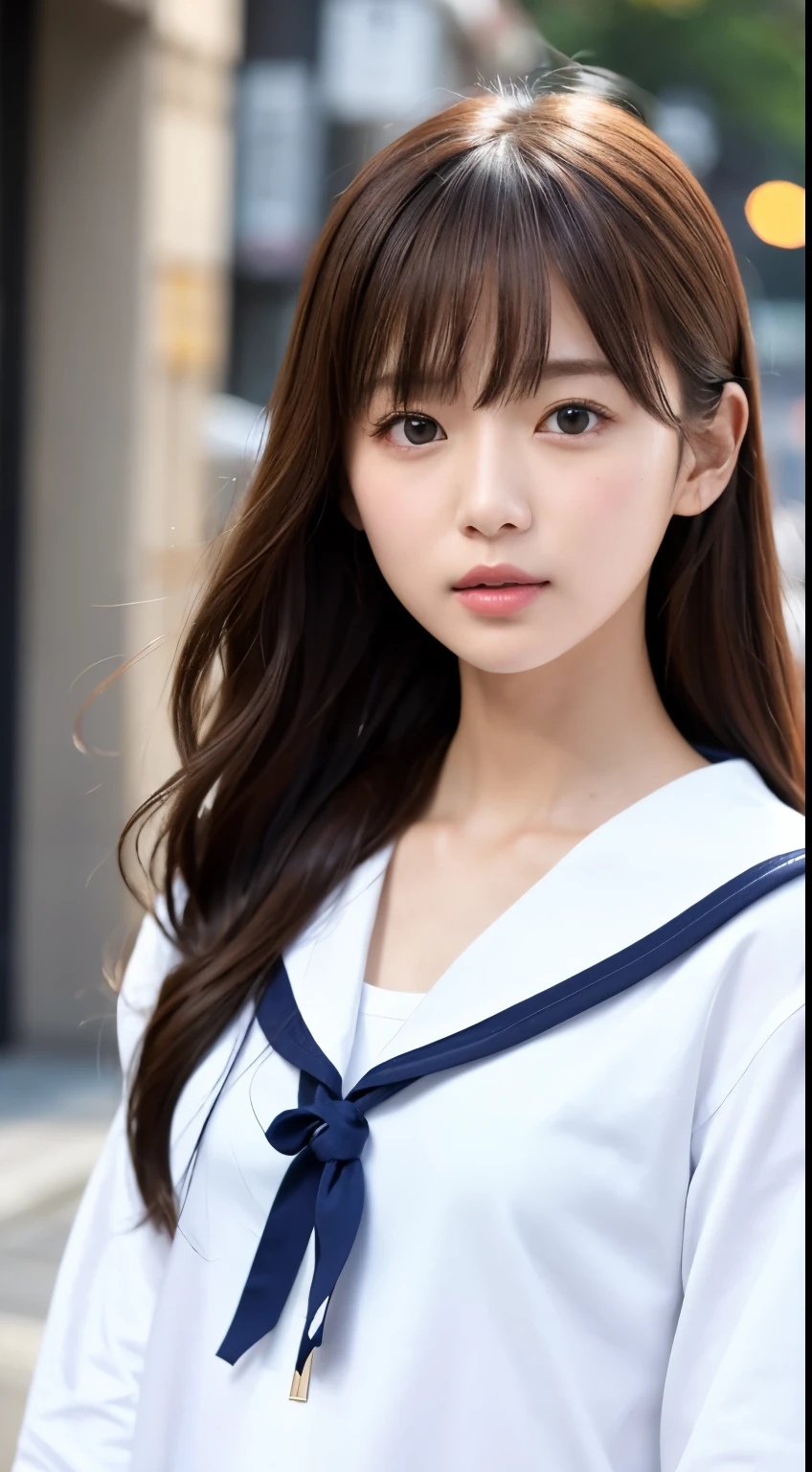 Highest quality、RAW Photos、Real、face、Incredibly beautiful girl、cute、Long Hair、The depth of the boundary is written、High resolution、超detailed、detailed、非常にdetailed、非常にdetailedな目とface、Sharp pupils、Realな学生、Sharp focus、Cinematic lighting、Flat Chest、Small breasts、small、（smallバスト：1.2）、usuallyのバスト、（usually）、Thin、Delicate and sexy collarbone、（Sailor suit：1.2）、（小さな白いブラジャーを披露するためにSailor suitを持ち上げる：1.5）、