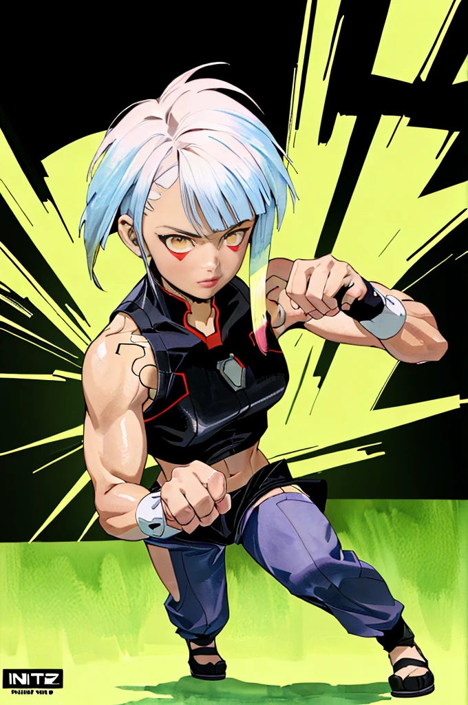 wmma, fingerless gloves, lu1, cyborg, multicolored hair, makeup, midriff, toned, stage lights, fence,  son_goku, super_saiyan, yellow_hair, yellow_eyes, aura, fighting stance, holding pikachu with one hand, (masterpiece),shouting,high contrast, pastel colors, watercolor \(medium\), (illustration:1.2), 1 man,full body, (muscular:1.3),(Budo uniform:1.2), solo, (detailed background:1.4), hyper detailed, highly detailed, beautiful, small details, ultra detailed, best quality, intricate, sharp, digital illustration, detailed, intricate, 4k, 8k, good anatomy, beautiful lighting, award-winning, highres, (extremely detailed CG, unity, 8k wallpaper:1.1), highly detailed face, zoomout, colorful, vibrant colors