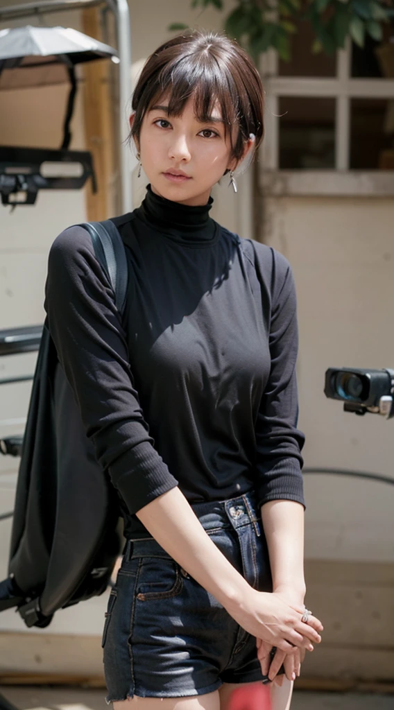 (8K, RAW Photos, Highest quality, masterpiece: 1.2), Super detailed, Super Resolution, (Genuine, Genuine photos: 1.37), Portraiture, High-resolution RAW color photos, Professional photos, とても細かくて美Shii, Very detailed, 8K 壁紙, Amazing details, Large file size, Official Art, Very detailed CG Unity 8K 壁紙, Very detailed beautiful girls, Very detailed faces, Very detailed目, Very detailed肌, Very detailed指, Very detailed鼻, Very detailed口, Perfect Anatomy, Detailed Background, Detailed clothing, One Girl, (20:1.2), 20th Generation, cute Girl, Realistic body, , White skin, Glowing Skin, The body is slim, Black Hair, short hair, (Blunt bangs: 1.2), cute, like々Shii, かわいらShii顔, Realistic Face, Delicate eyes, Sale Eyes, ( (Stylish winter clothes)), ((superior)), ((((short hair)))), Earrings, Looking into the camera, Cowboy Shot, Look forward, Standing posture, Contrasting, Dynamic Lighting, C cup breasts,