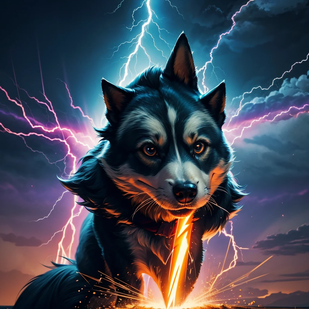 portrait of a dog breaking the sound barrier, sparks, lightning, Vapor cone, sonic boom