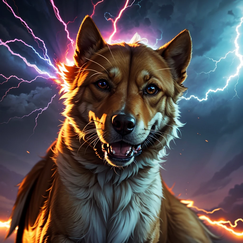 portrait of a dog breaking the sound barrier, sparks, lightning, Vapor cone, sonic boom