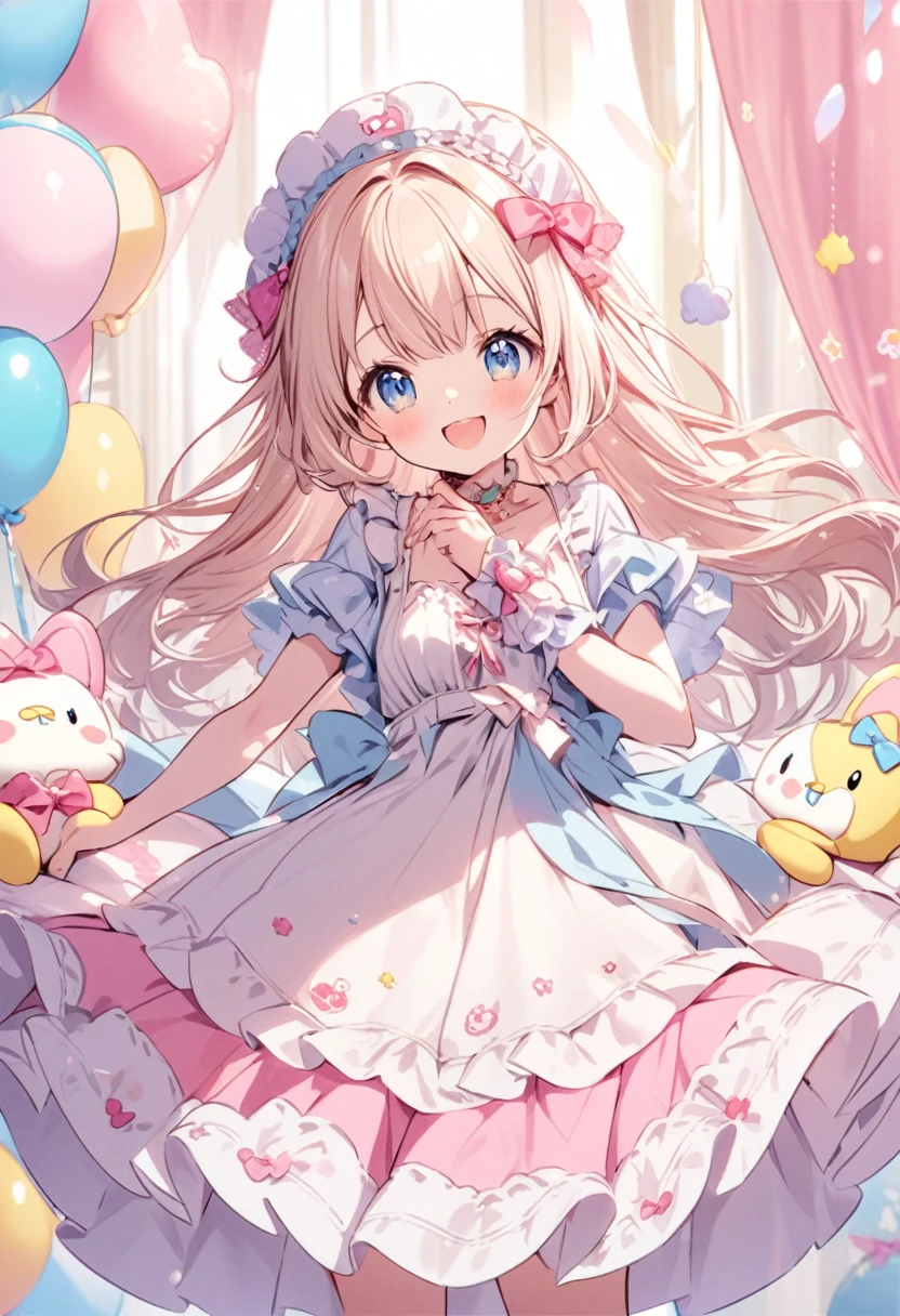 Cute smiling girl in flowing skirt, Sanrio