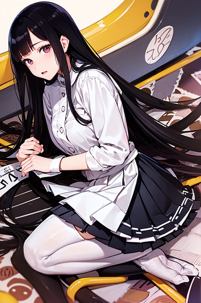 playing with tentacles、Tentacles、Black Hair、Kanna Hashimoto、hashimoto kannna、Thighs、skirt、solo girl、White tights、Leg spread、No Man、tentacles and sex、Ahegao