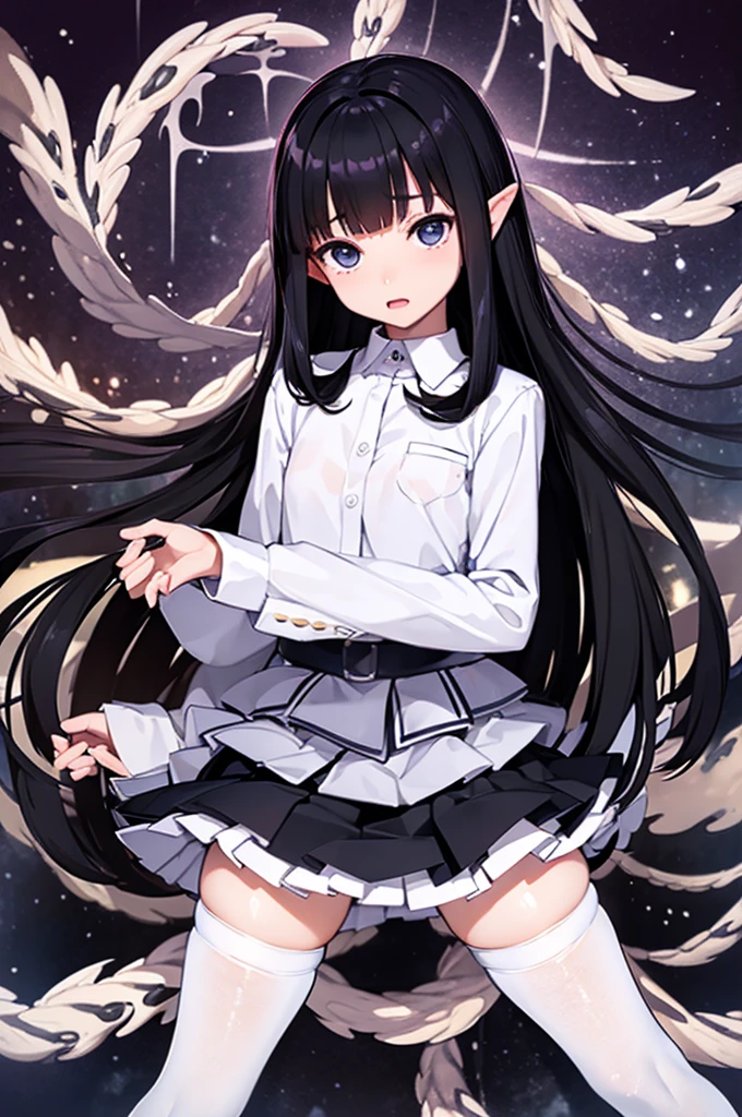 playing with tentacles、Tentacles、Black Hair、Kanna Hashimoto、hashimoto kannna、Thighs、skirt、solo girl、White tights、Leg spread、No Man、tentacles and sex、Ahegao