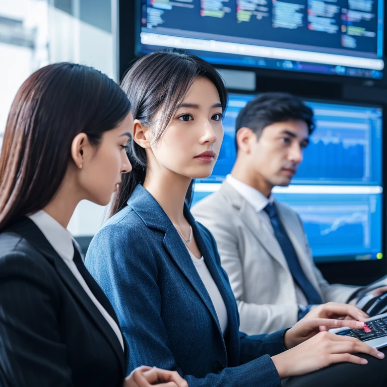 Multiple people, Business people considering the use of AI