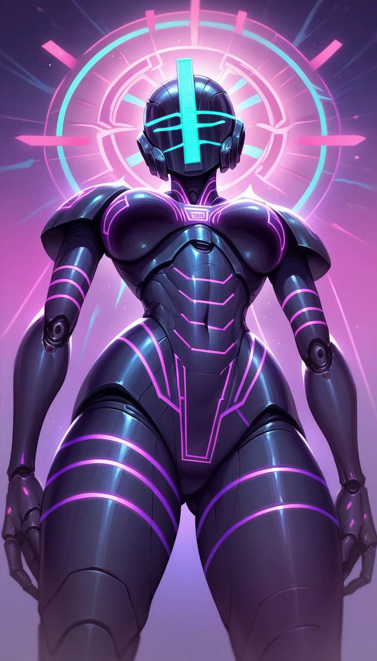 ,masterpiece, best quality, 4k, best quality, masterpiece,sexy robot girl,seams black body, , standing, (energy veins,purple, energy trims),black cables on head, high-definition, crisp clarity, sharp contrast, vivid luminance, intricate textures, metallic sheen, radiant glow.neon trim,(purple trims:1.3),glowing trims,from below,blank face,sexy,visior helmet,indoor,NSFW,([purple|blue] neon trim:1.3)