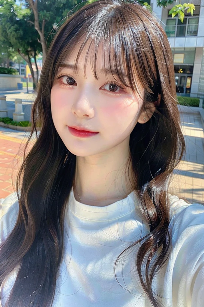 ((crying)), high-level image quality、16 year old Korean girl photo, raw, cute face, (Extra-long wavy hair), ((Portrait)), ((Detailed face:1.2)), ((A detailed face Characterized by fine skin), pale skin, , (cold color), moist, moist, reflector stay piece) (perfectly proportions)(photos realistic)(Best Quality) photographed in a Canon EOS R5, 50mm Lens,(8K), very long upper eyelashes、Very long lower eyelashes, Natural eyes,