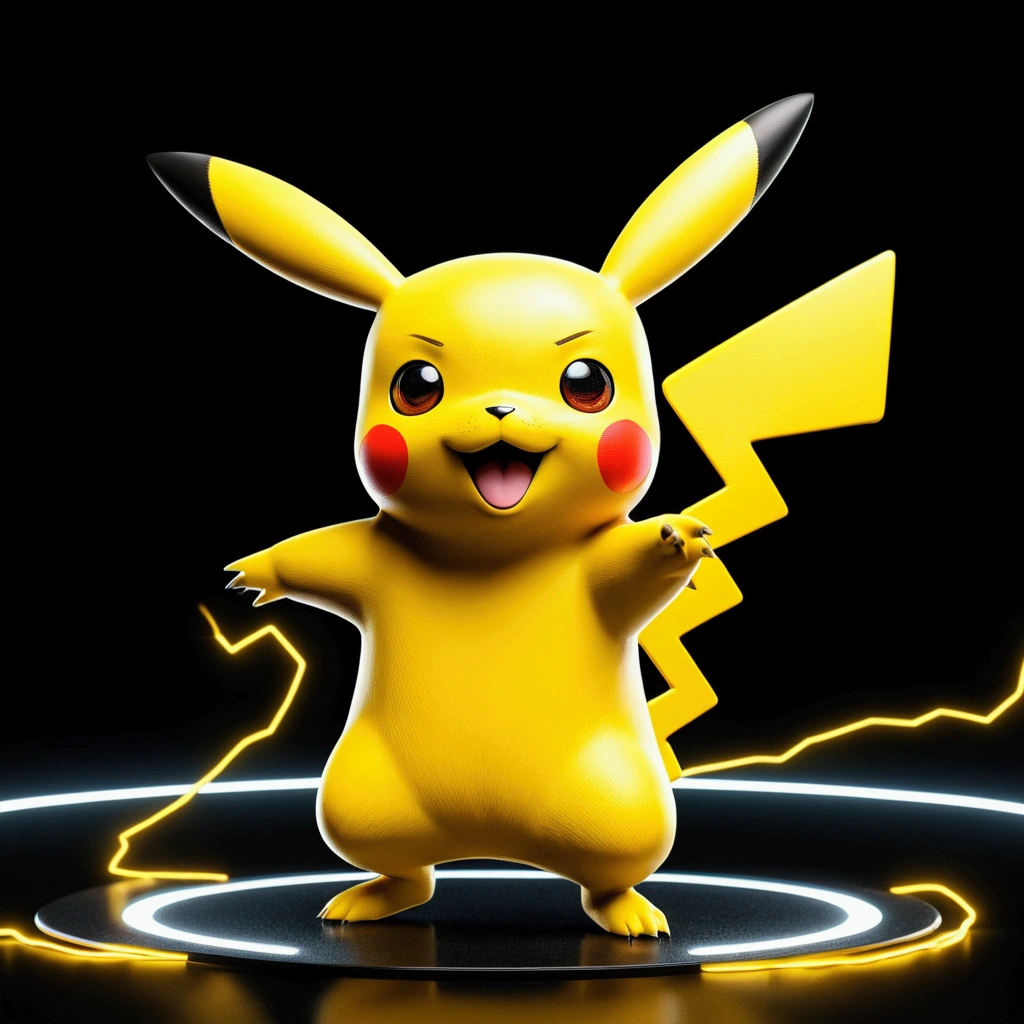 pikachu，A nice run，Current surroundings，Body Stretching，Brightens the skin，3D Effects，The ratio is normal，8K High Resolution、Electrical discharge around