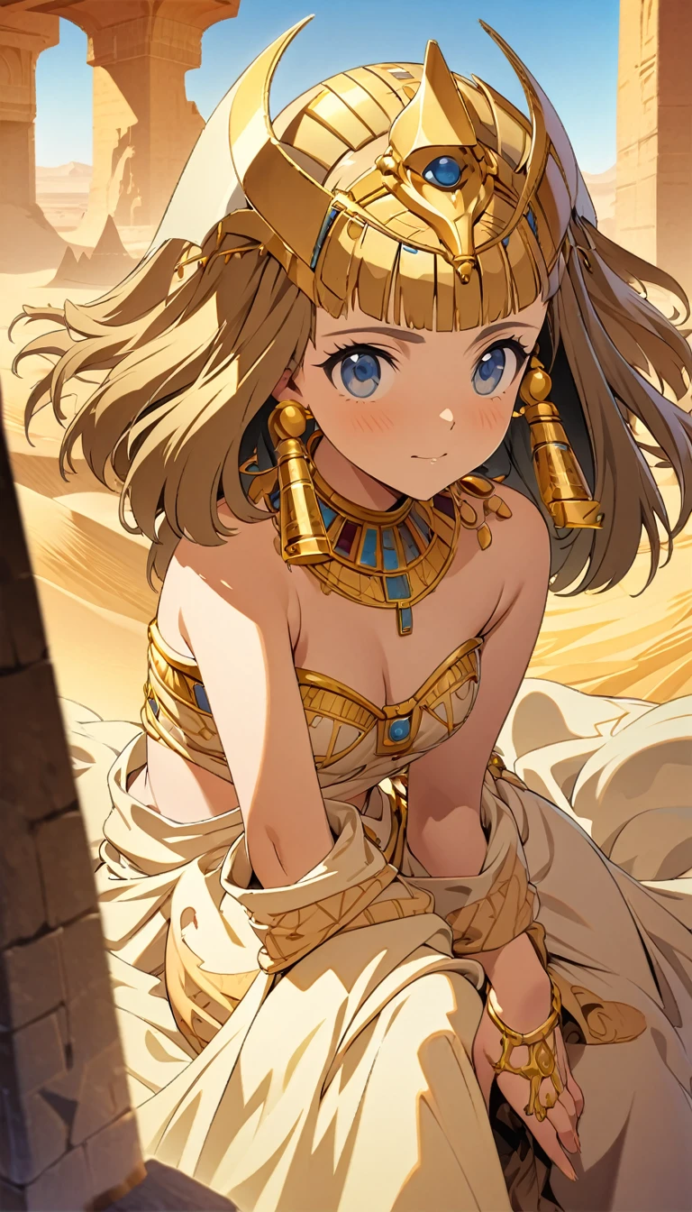 Desert Princess,Egyptian style,style,Gold Jewelry,High Saturation,CG Art, Makoto Shinkai's photo, pure, Concept Art, Lofi Art style,新海诚动画艺术style, Lofi Art, Beautiful anime scene, Anime Landscape, Detailed scenery, 新海诚的style, 新海诚的style, Enhance Details