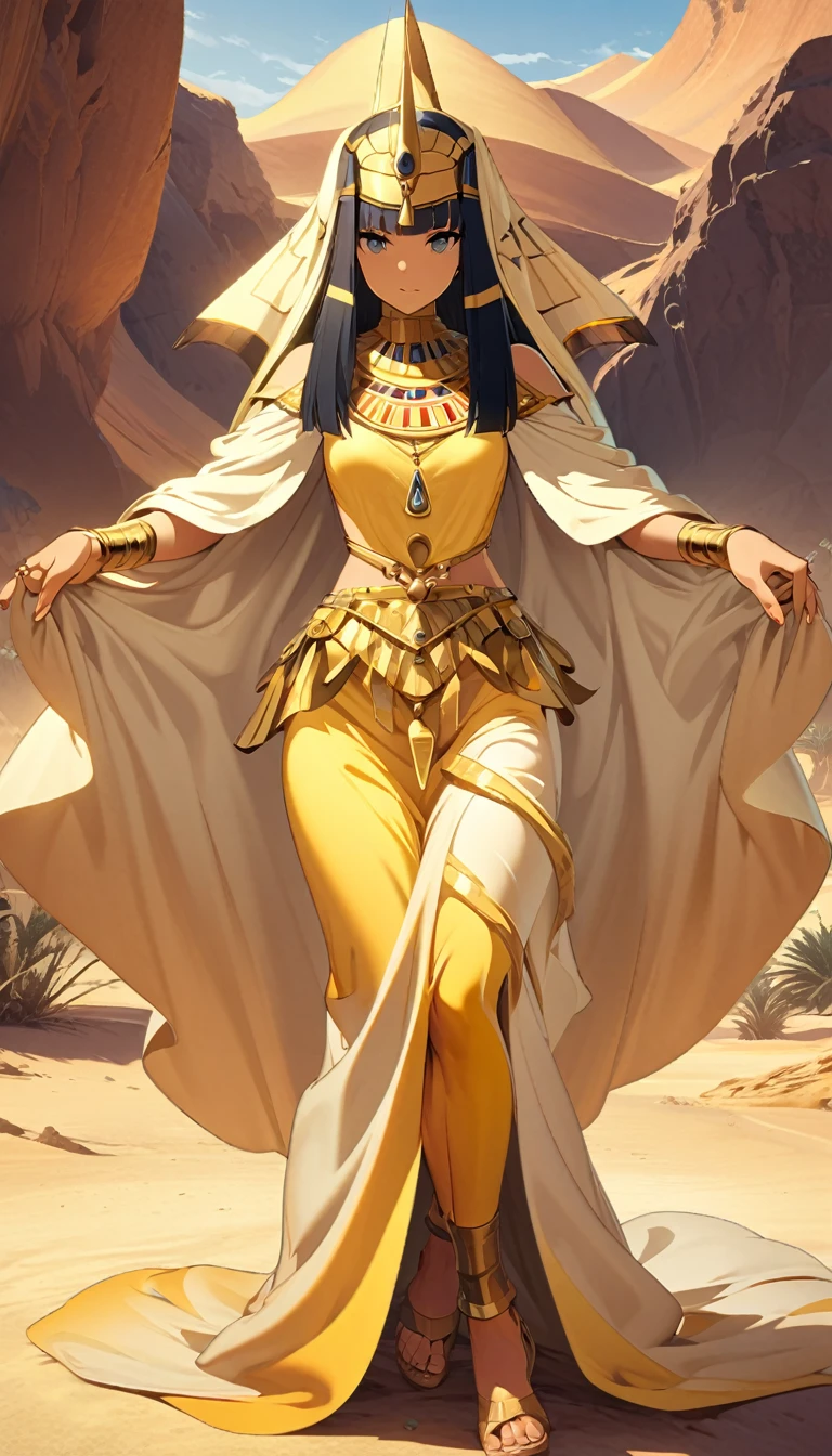 Desert Princess,Egyptian style,style,Gold Jewelry,High Saturation,CG Art, Makoto Shinkai's photo, pure, Concept Art, Lofi Art style,新海诚动画艺术style, Lofi Art, Beautiful anime scene, Anime Landscape, Detailed scenery, 新海诚的style, 新海诚的style, Enhance Details