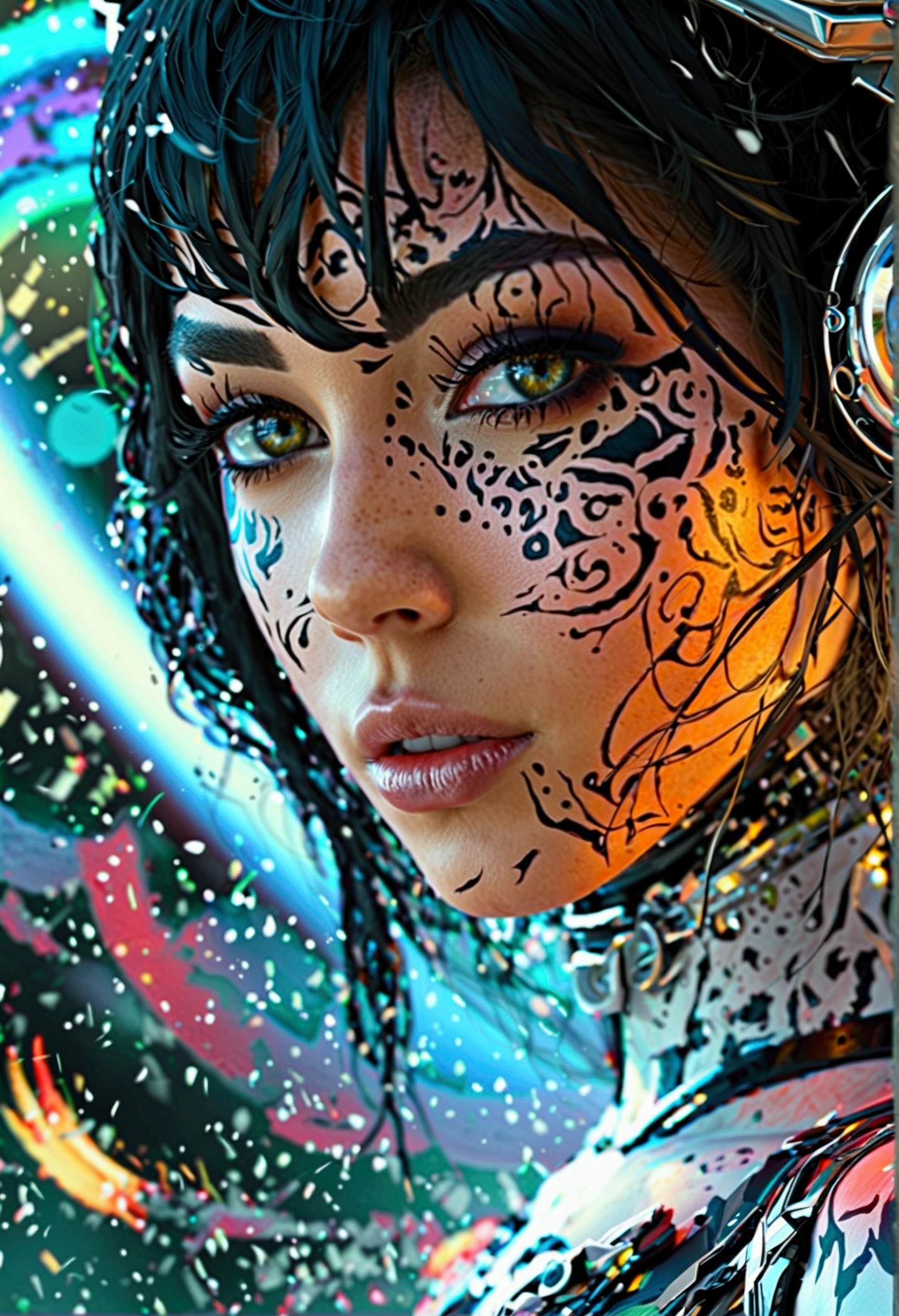 a pretty fashionable futuristic woman with black and white paint on her face,
perfect symmetric eyes, futuristic woman portrait, ethereal, best of behance, transhuman, intricate, hyperdetailed face and eyes, by Christian W. Staudinger,
masterpiece, sharp focus, depth of field, unreal engine, perfect composition,
cgsociety, digital art on pixiv, artstation, 8k, hdr