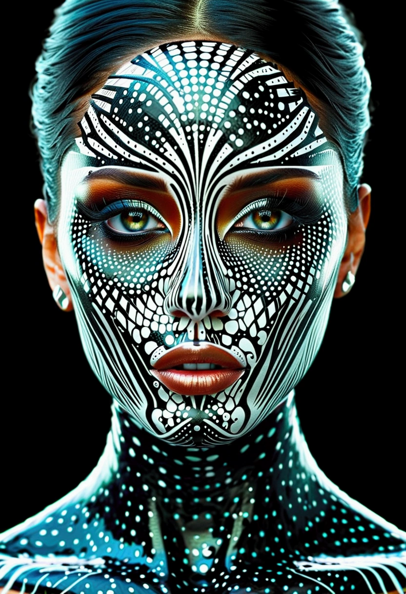a pretty fashionable futuristic woman with black and white paint on her face,
perfect symmetric eyes, futuristic woman portrait, ethereal, best of behance, transhuman, intricate, hyperdetailed face and eyes, by Christian W. Staudinger,
masterpiece, sharp focus, depth of field, unreal engine, perfect composition,
cgsociety, digital art on pixiv, artstation, 8k, hdr