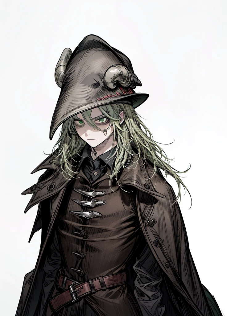 1boy, terracotta hair, green eyes, plague doctor, necromancer, nice clothes, (high resolution, high detail, best quality) , angry