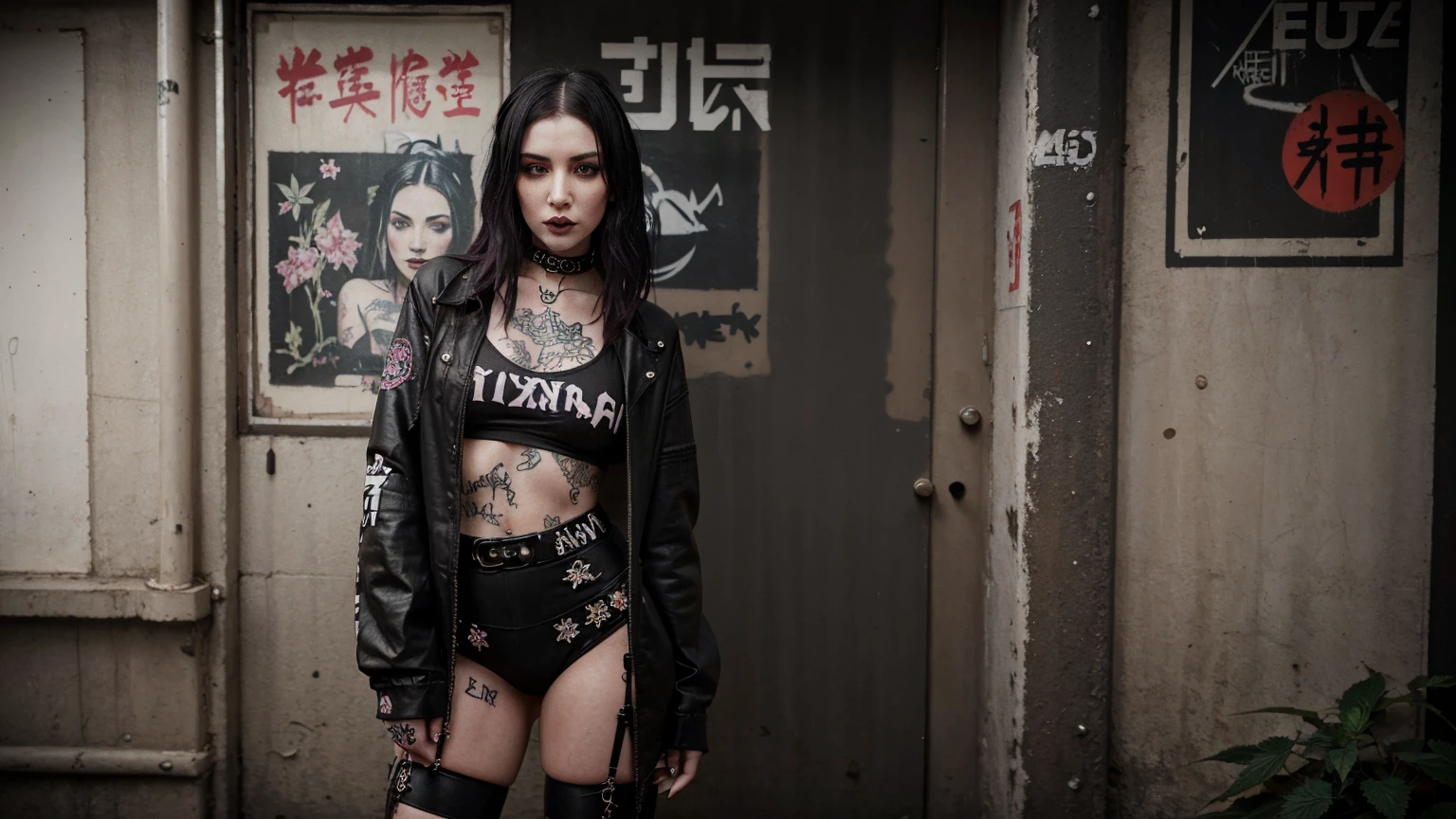 stylized artwork of soft filter. grunge filter. photorealistic. 8k. cinematic, very high resolution. maximum resolution. ultra realistic. unique beautiful face, realistic face, retro goth grunge photo ascetic. grunge chinatown graffiti, sexy, tattooed, Marilyn Manson, teen cute sexy goth cowgirl, in marijuana plants buds crop, skimpy sexy red gym outfit
