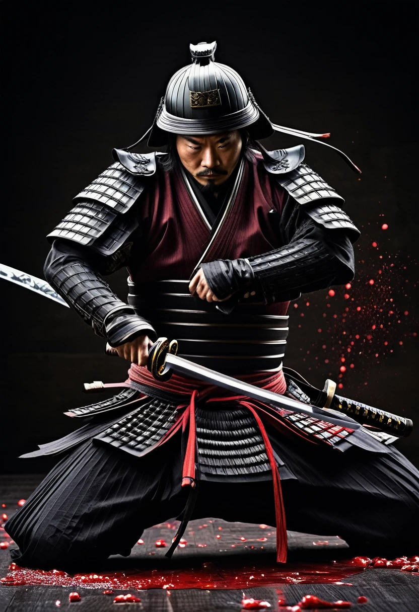 A samurai confidently wields a shining sword in the center of the composition.. The sharp eyes of a samurai exude focus and determination.、Get attention. Beautifully crafted details、It brings out the intricate patterns of samurai armor., Add depth and texture to your images. With every movement, The swift movement of the sword leaves a trail of blood., Leaves a strong visual impact. The blood splatter adds tension and realism to the scene., Emphasizing the raw power of the samurai's strike.
Combining charcoal and acrylic paint, This work、It exudes a unique blend of traditional and contemporary style.。. Artists have made skillful use of this medium、It captures the essence of samurai strength and elegance.。. With minimal strokes, The artist has skillfully captured the essence of the samurai, Reduce unnecessary details、Highlight key elements that define your character.
The configuration is dynamically arranged, Creates a sense of movement and energy. The samurai pose exudes confidence and skill, As if frozen in the middle of a powerful attack. Motion blur is cleverly incorporated into the scene., Enhances the sense of movement、Add movement to your artwork. The combination of a stylized approach and dynamic composition、The result is a visually stunning piece that leaves a lasting impression on viewers.。.
The color palette is carefully chosen, Focus on bold, contrasting tones. Deep crimson color, Representing blood and passion, Subtle grey and black hues combined、It creates a visually striking contrast.。. The lighting is dramatic, Cast dramatic shadows that add tension to the scene. The overall effect is both powerful and beautiful., It captures the essence of the samurai spirit in a truly powerful and fascinating way..