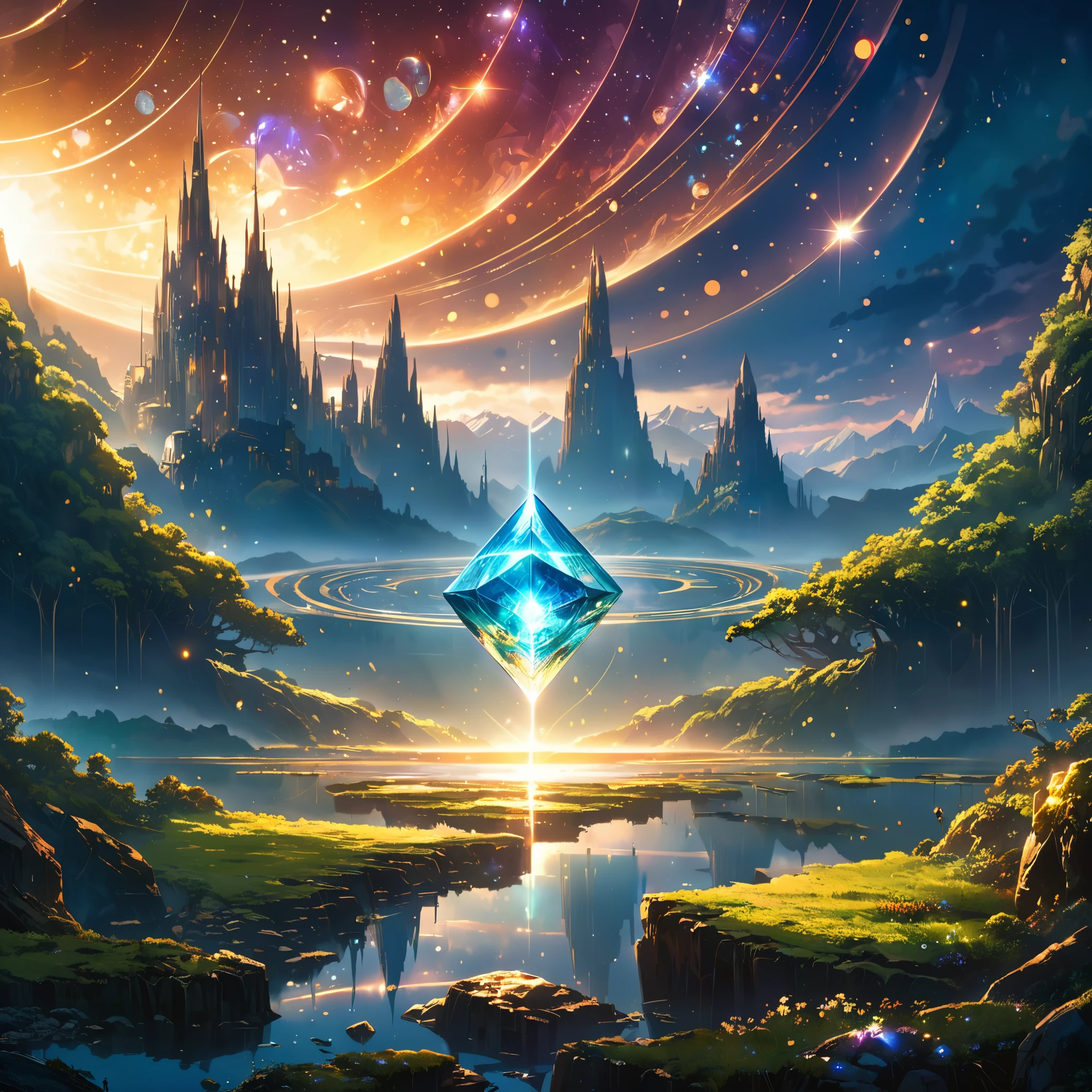 masterpiece,best quality,Hyper detailed,light,Intricate details,high resolution,Official Art,Finely detailed,high resolution插图,8K,lens flare,Light particle,Dark, intense shadows,particle,detailed Background,detailed Glow,detailed Reflection,detailed,Mysterious Landscape Photography, IncRedible futuristic images appear on the Miracle Stone, Dark, atmosphere, Dark,Aaron Horkey's painting depicts,A powerful portal to ther world,The smooth lines reflect the superb architectural technology of the time.., Every detail should be clear, Every refraction should be delicate and exquisite, Glass-based materials, The whole complex looks magnificent.,Red,dark Red color palette