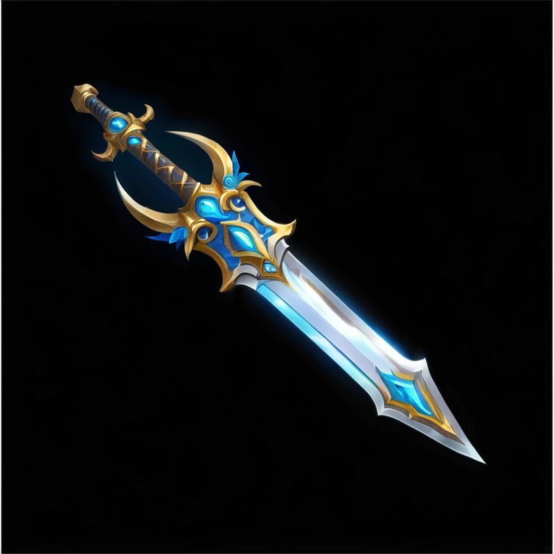 Close up of a sword with a blue and gold pattern, World of Warcraft Blizzard Weapon Art, Fantasy Sword of warrior, Shining Sword, Beautiful sword, Fantasy Sword, Fantasy RPG Weapon Art, Hearthstone Weapon Art, Fantasy weapons, Sword Design, Sword weapons, Role Playing Game Items, epic Fantasy weapons art, Intricate Fantasy Spear, Glowing sword, Magic Sword, shinning sword