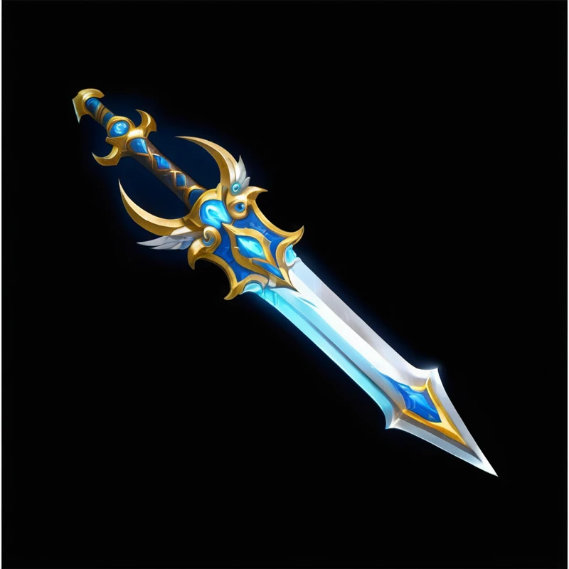 Close up of a sword with a blue and gold pattern, World of Warcraft Blizzard Weapon Art, Fantasy Sword of warrior, Shining Sword, Beautiful sword, Fantasy Sword, Fantasy RPG Weapon Art, Hearthstone Weapon Art, Fantasy weapons, Sword Design, Sword weapons, Role Playing Game Items, epic Fantasy weapons art, Intricate Fantasy Spear, Glowing sword, Magic Sword, shinning sword