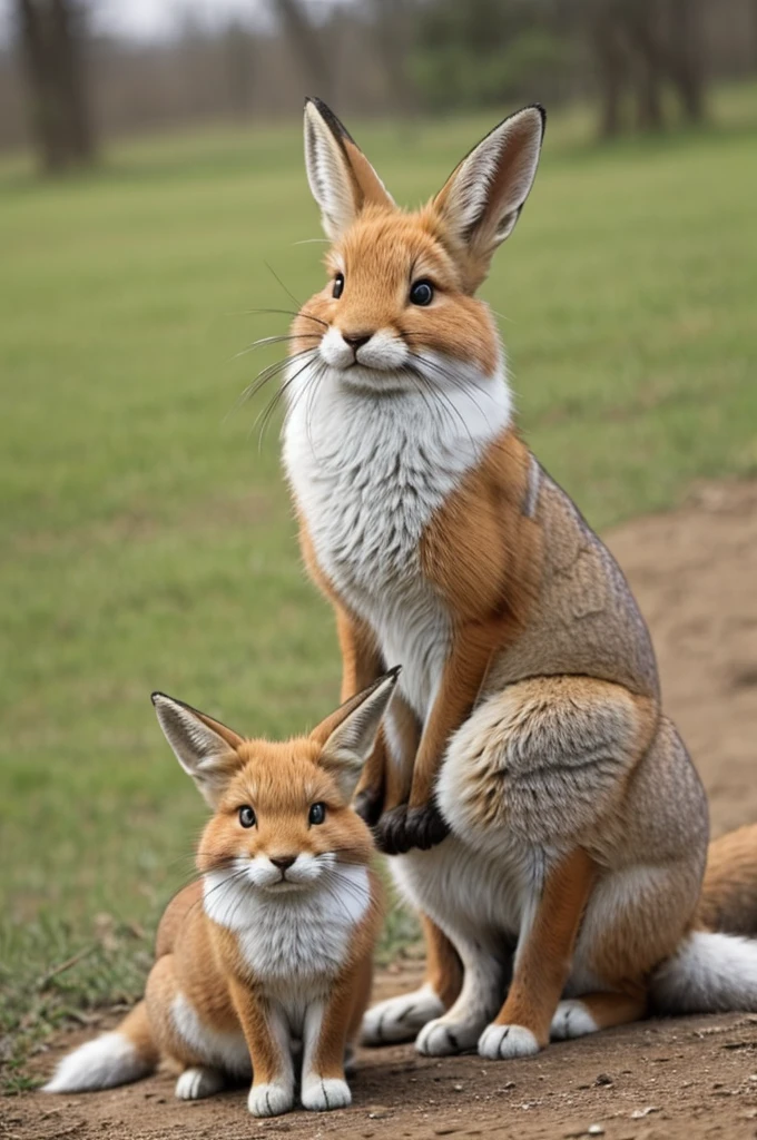 A rabbit sitting on a fox