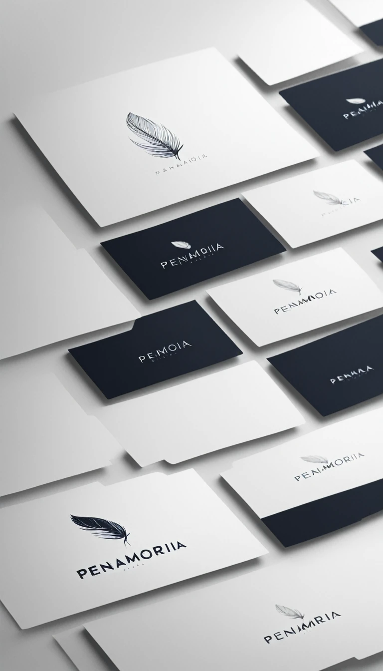 A minimal, modern, simple, cinematic logo design for the brand “Penamemoria". Create a modern, minimalistic, high-quality, logo of a unique fantastic memorable feather